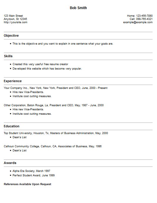 Resume Example 4 - Free Resume Creator